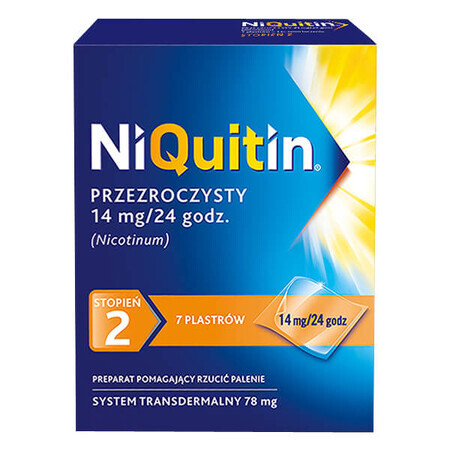 NiQuitin Transparant 14 mg/ 24h, transdermaal systeem, pleister, 7 stuks 