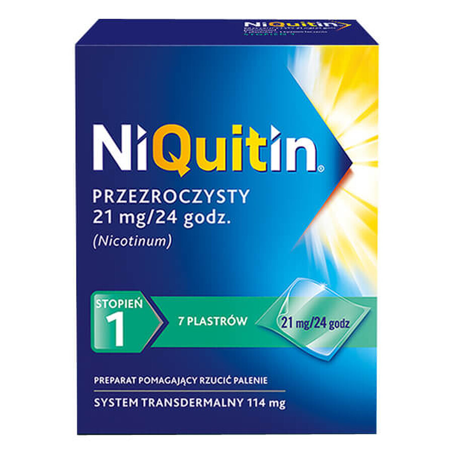 NiQuitin Transparent 21 mg/24 h, transdermal system, patch, 7 pieces