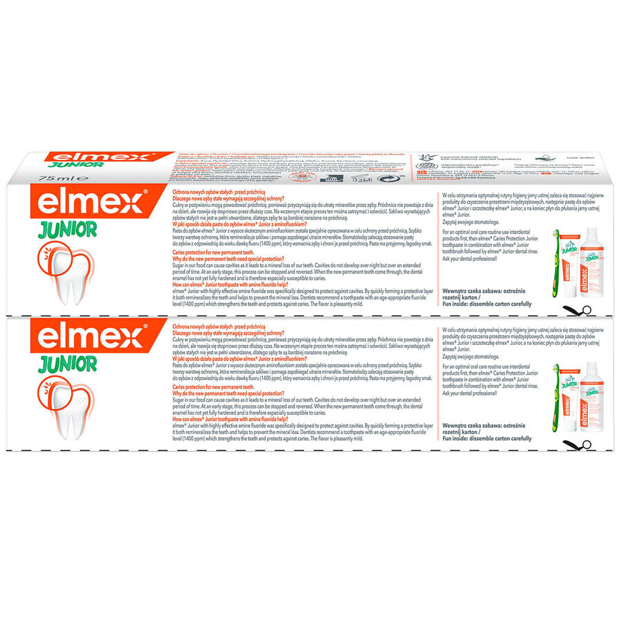 Elmex Junior, pasta de dientes con fluoruro de amina, 6-12 años, 2 x 75 ml (PACK DE DOS)