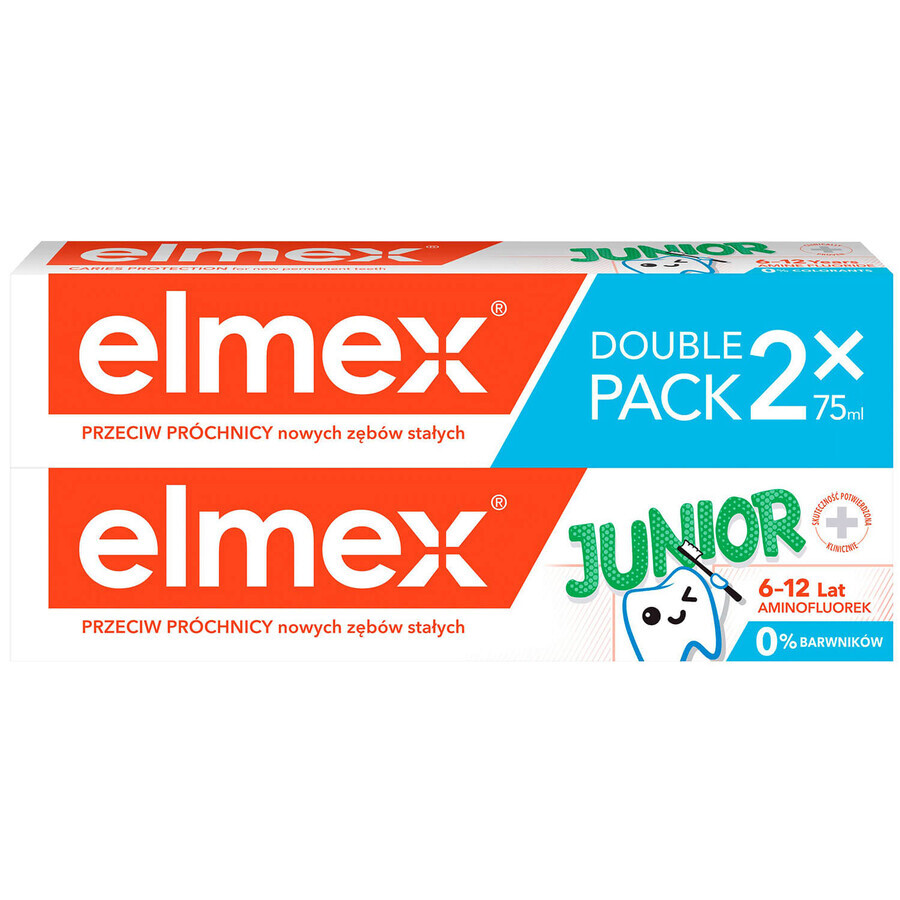 Elmex Junior, pasta de dientes con fluoruro de amina, 6-12 años, 2 x 75 ml (PACK DE DOS)