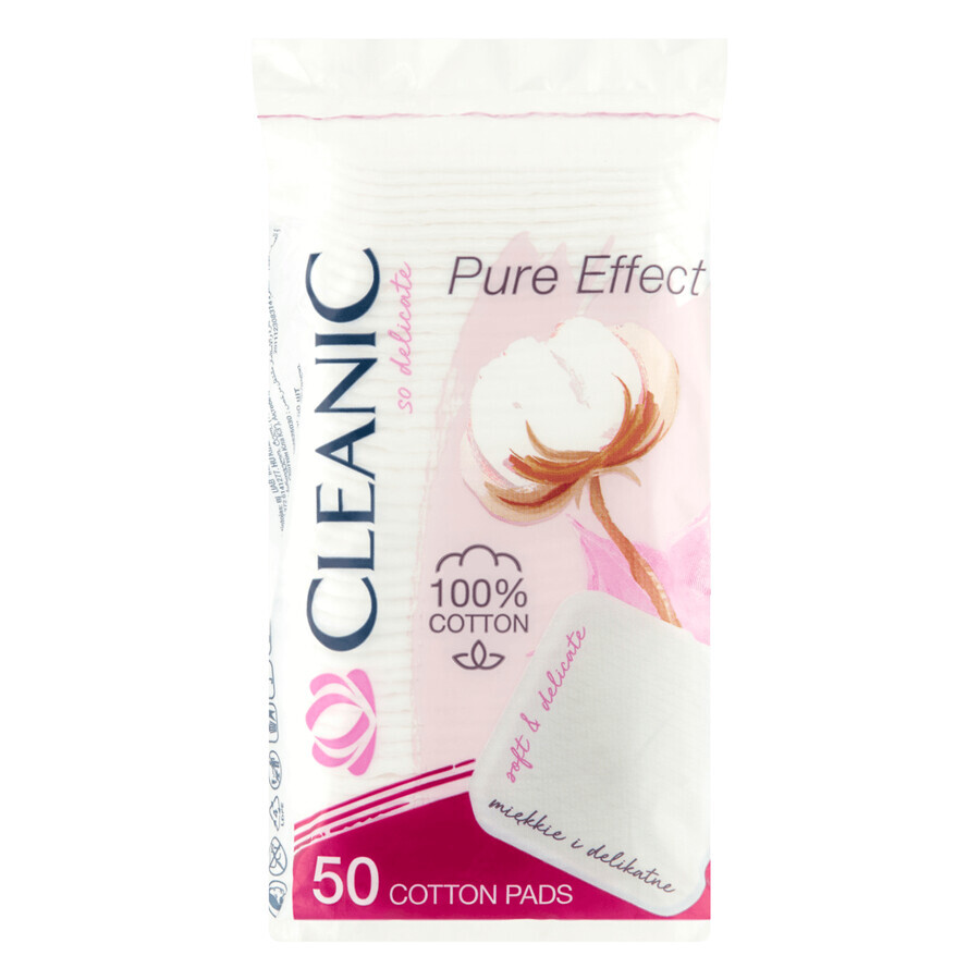 Cleanic Pure Effect Soft Touch, almohadillas cosméticas, cuadradas, 50 unidades