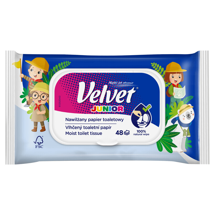 Velvet Junior, papier hygiénique humidifié, avec clip, 42 pièces