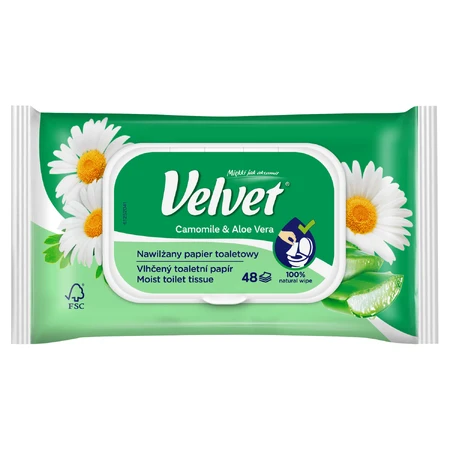Hârtie igienică de catifea, umezită, mușețel &amp; Aloe Vera, cu clip, 42 bucăți