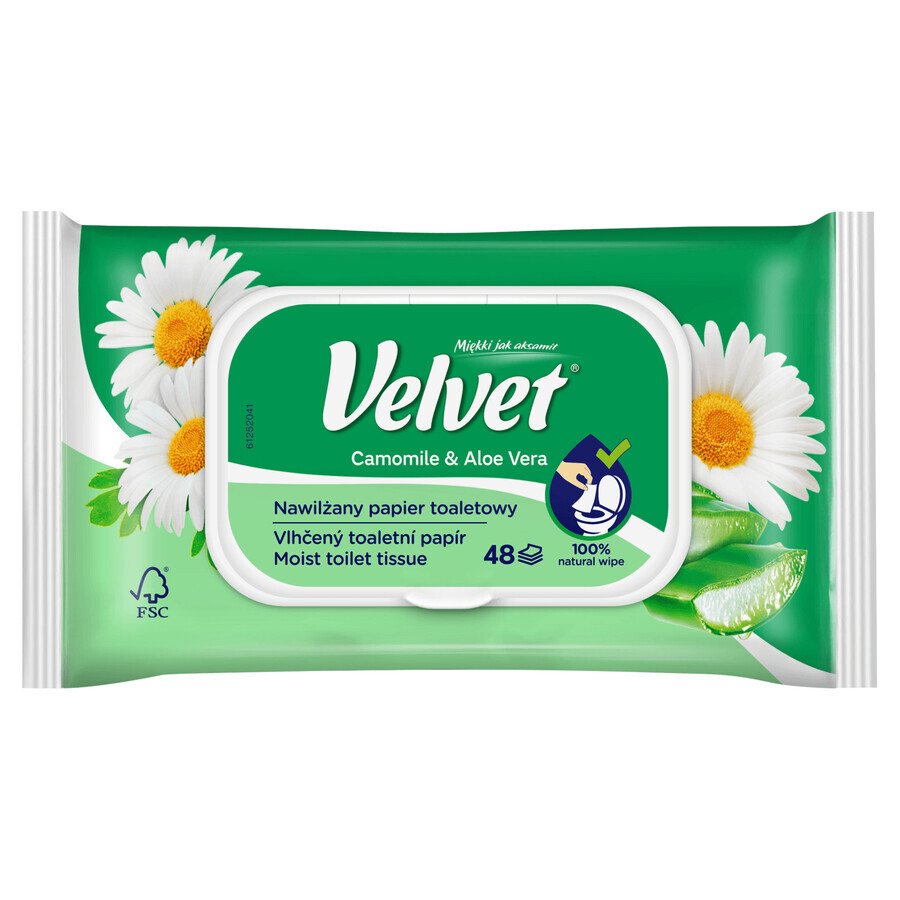 Papier hygiénique humidifié en velours, Camomille &amp; Aloe Vera, avec clip, 42 pièces