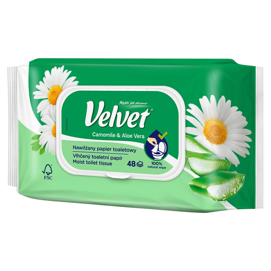 Papier hygiénique humidifié en velours, Camomille &amp; Aloe Vera, avec clip, 42 pièces