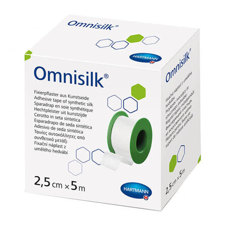 Omnisilk, adhésif pour tissu en soie artificielle, hypoallergénique, 2,5 cm x 5 m, 1 pièce