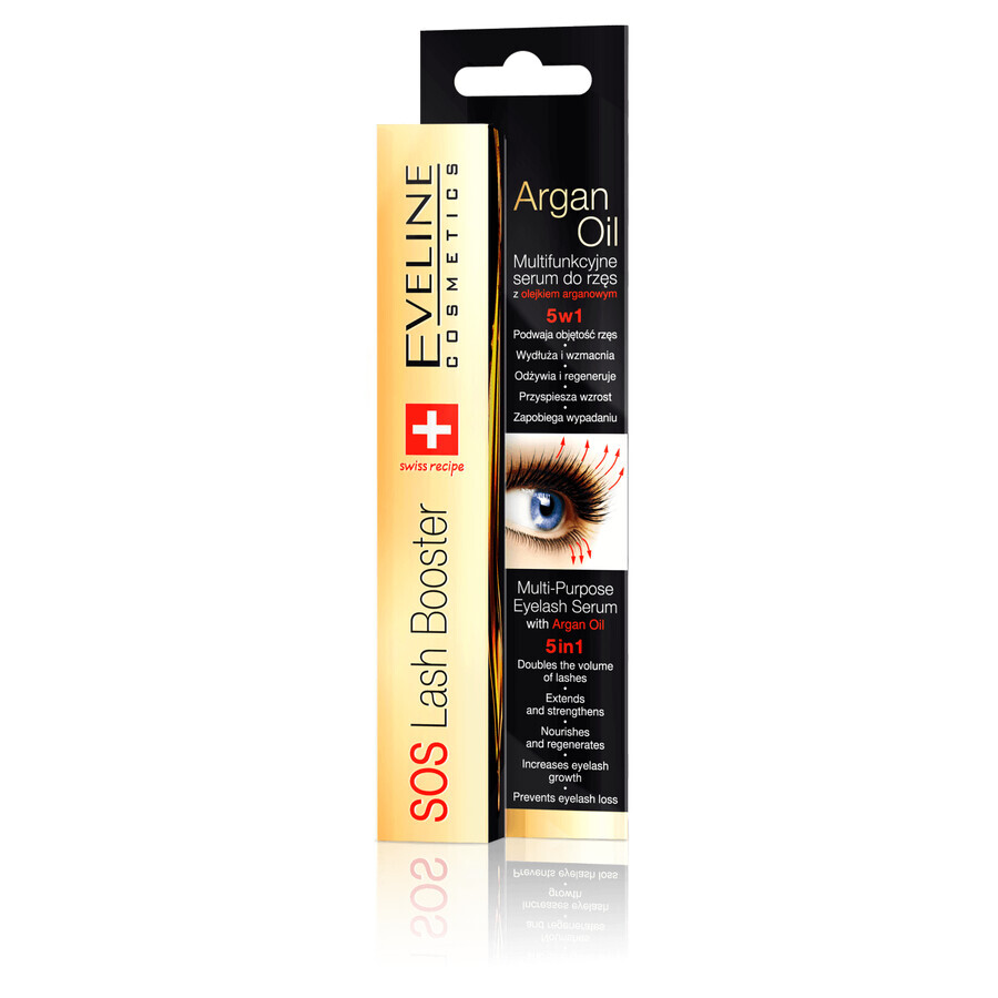 Eveline Cosmetics SOS Lash Booster, siero multifunzionale per ciglia con olio di argan 5in1, 10 ml