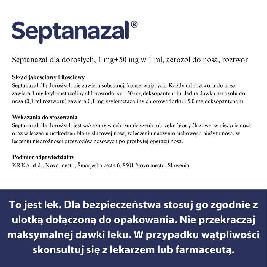 SeptaNazal para adultos (1 mg + 50 mg)/ ml, spray nasal, 10 ml