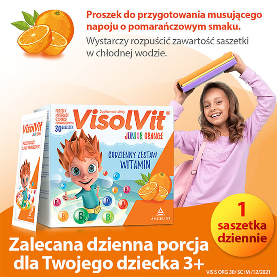 VisolVit Junior Orange, Brausepulver, Orangengeschmack, 30 Portionsbeutel