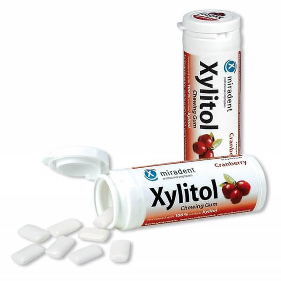 Miradent Xylitol, Kaugummi mit Xylitol, Preiselbeergeschmack, 30 Stück