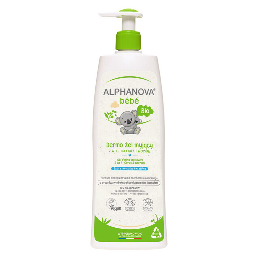 Alphanova Bebe, dermo-gel for body and hair wash, natural, with pump, 500 ml