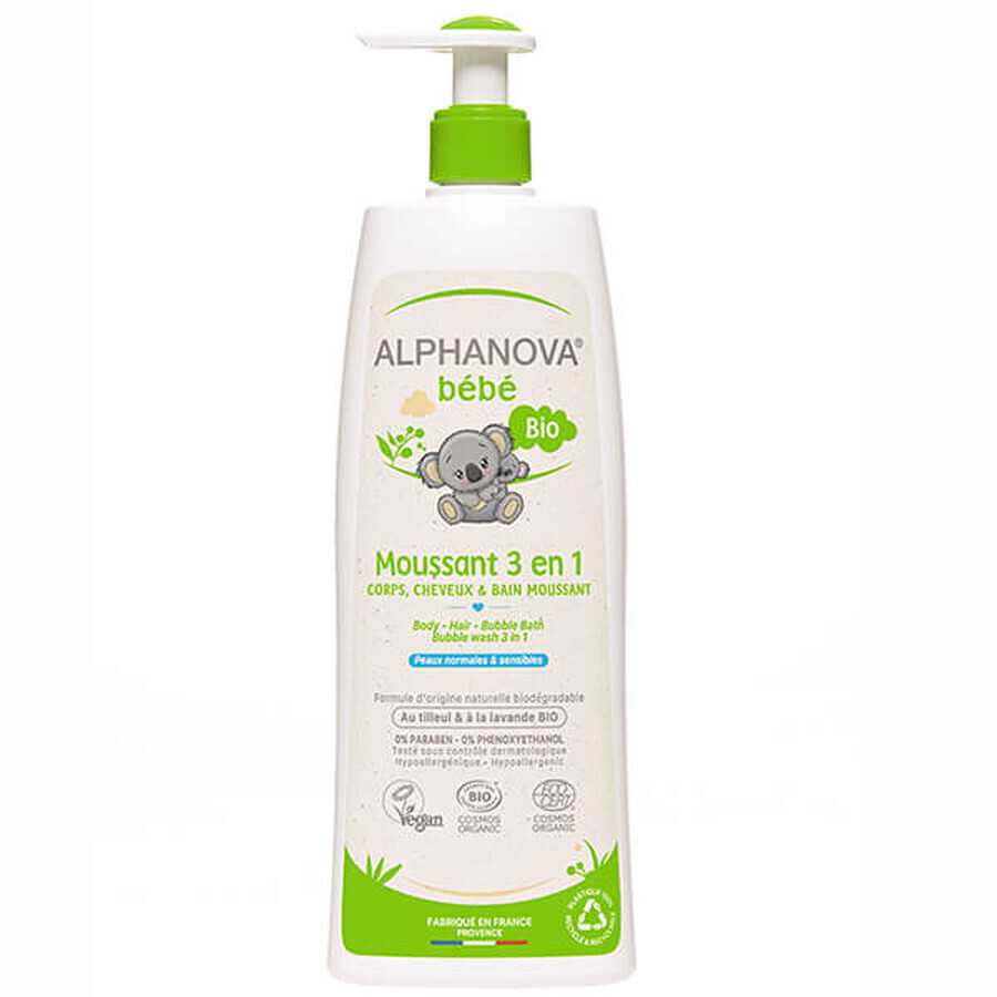 Alphanova Bebe, loción de baño para bebé 3en1, 500 ml