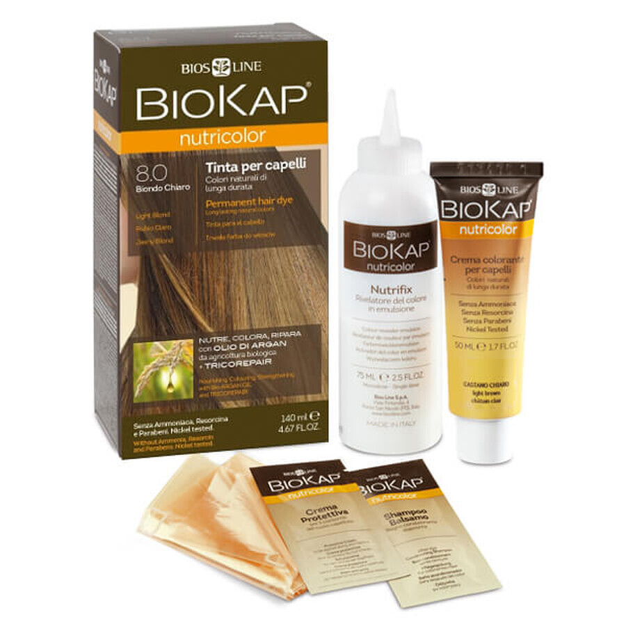 Biokap Nutricolor, tinte colorante para el cabello, 8.0 rubio claro, 140 ml