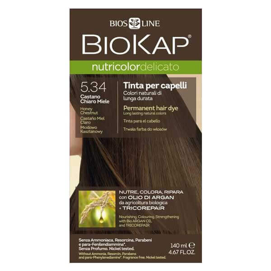 Biokap Nutricolor Delicato, tinte colorante para el cabello, 5.34 castaño miel, 140 ml