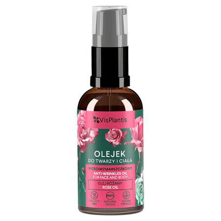 Vis Plantis, aceite de rosas para rostro, cuello y escote con aceite de macadamia, 30 ml