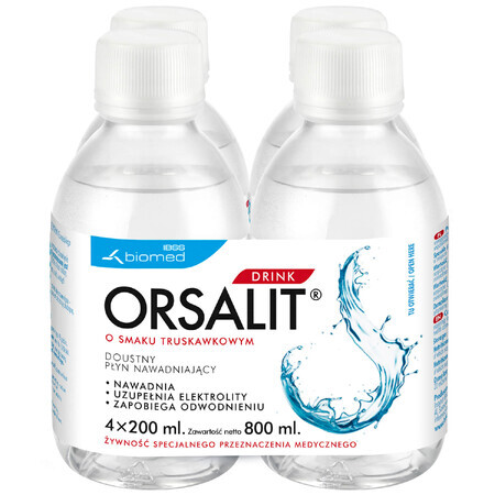 Bebida Orsalit, líquido oral rehidratante para niños mayores de 3 años, sabor fresa, 4 x 200 ml