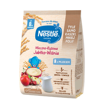 Porridge di latte e riso Nestle, mela e ciliegia, senza glutine, dopo 8 mesi, 230 g