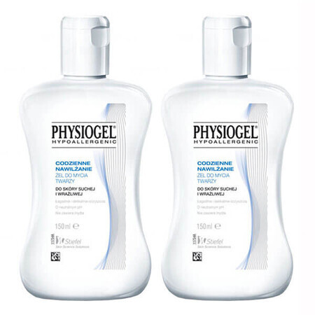 Physiogel Set Hidratante Diario, gel limpiador facial, pieles secas y sensibles, 2 x 150ml