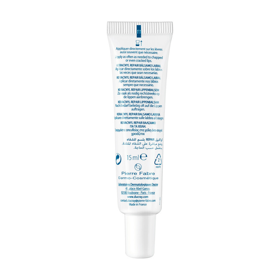 Ducray Keracnyl Repair, bálsamo labial regenerador, piel seca, 15 ml