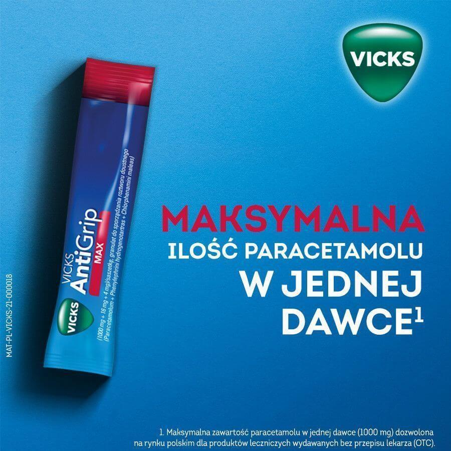 Vicks AntiGrip Max 1000 mg + 16 mg + 4 mg, granulado para solución oral, 10 sobres