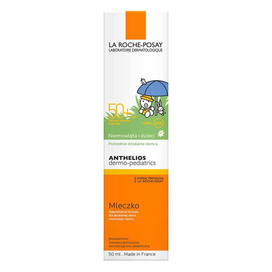 La Roche-Posay Anthelios Dermo-Pediatrics, leche protectora para rostro y cuerpo a partir de 6 meses, SPF 50+, 50 ml