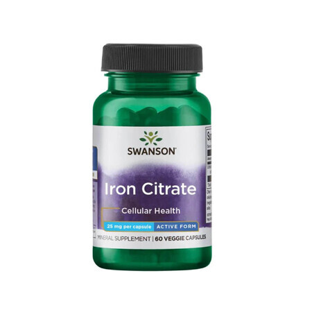 Swanson Iron Citrate, hierro 25 mg, 60 cápsulas vegetales