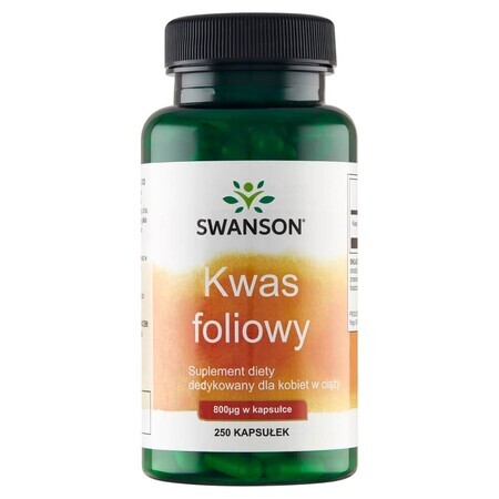 Swanson Folic Acid, ácido fólico 800 μg, 250 cápsulas