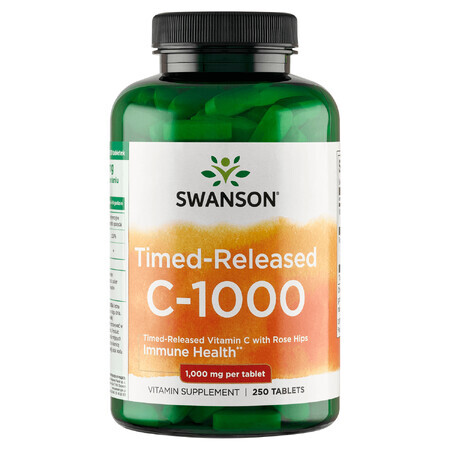 Swanson Timed-Released C-1000 with Rose Hips, vitamina C 1000 mg con rosa mosqueta, 250 comprimidos de liberación prolongada