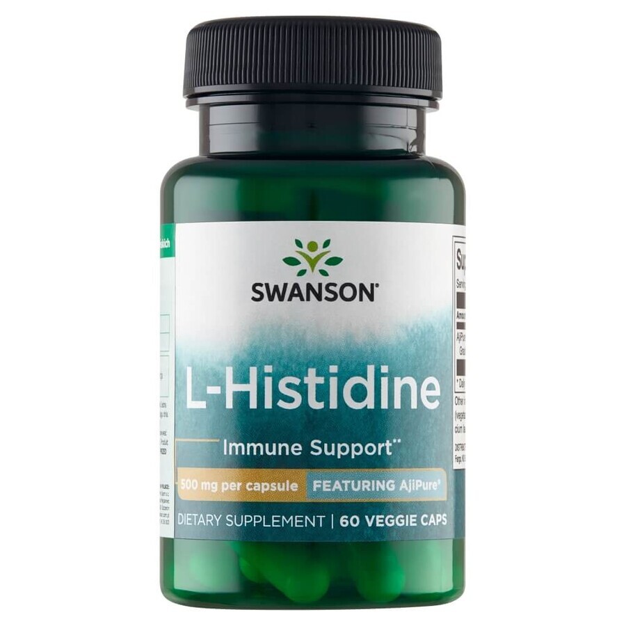 Swanson AjiPure L-Histidina, L-Histidina 500 mg, 60 cápsulas vegetales