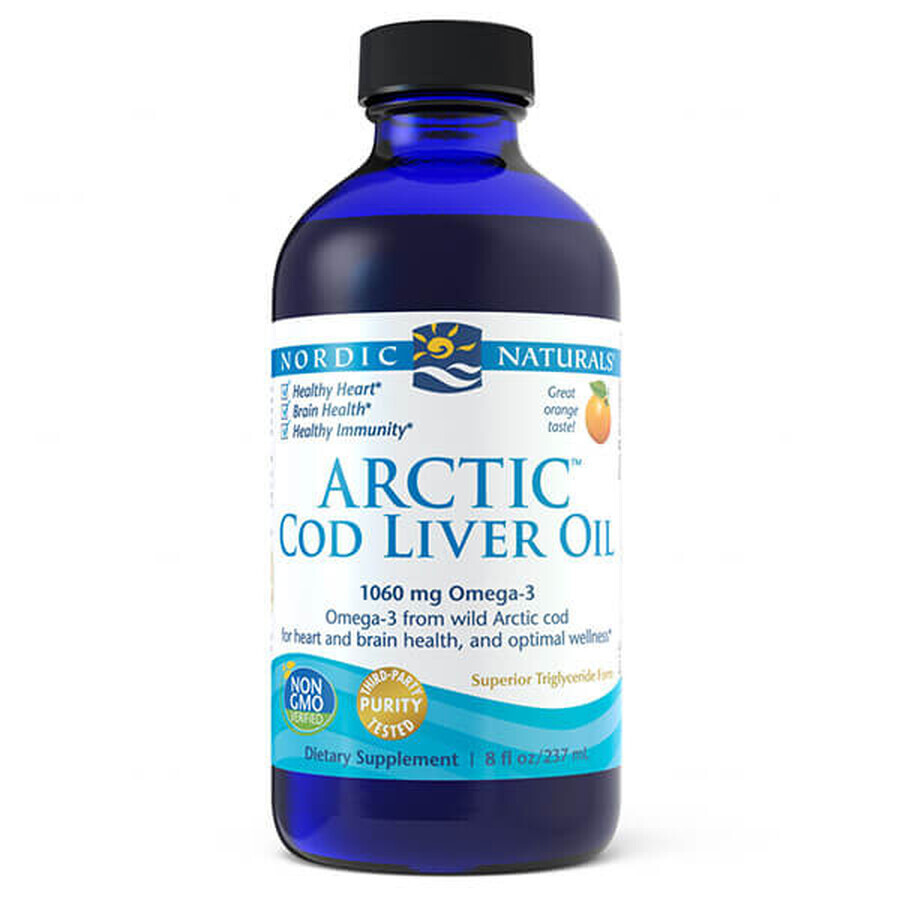 Nordic Naturals Arctic Cod Liver Oil, aromă de portocale, 237 ml