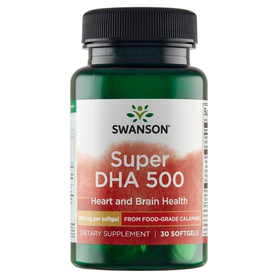 Swanson Super DHA 500, aceite de calamar, 30 cápsulas