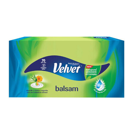 Velvet Balsam, toallitas higiénicas de 3 capas, con extracto de aloe y caléndula, 70 unidades