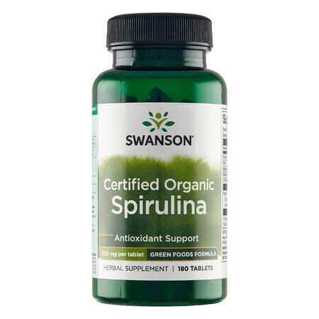 Swanson Certified Organic Spirulina, biologische spirulina, 180 tabletten