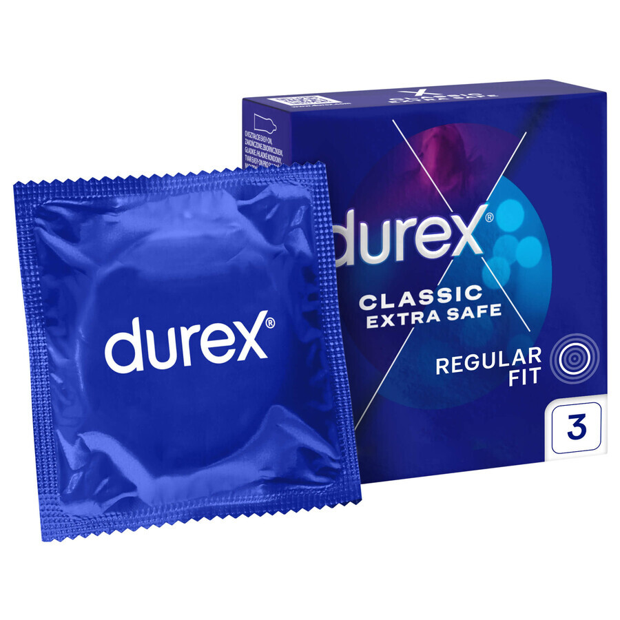 Durex Extra Safe, preservativos con más lubricación, reforzados, 3 piezas