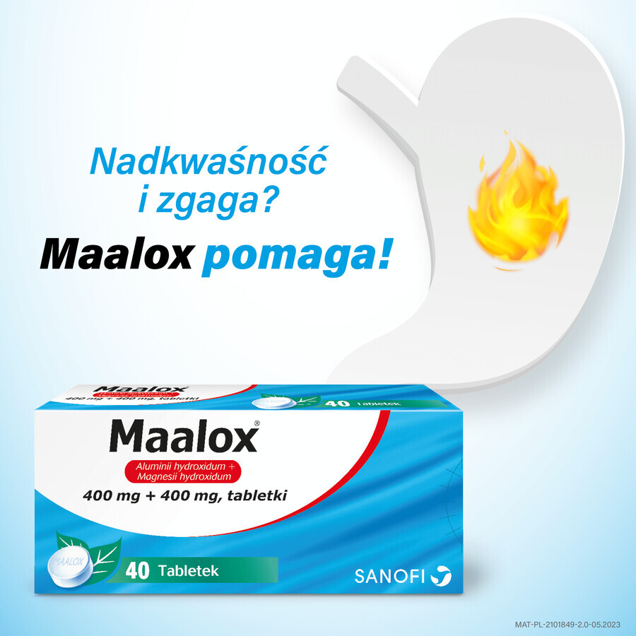 Maalox 400 mg + 400 mg, 40 comprimidos