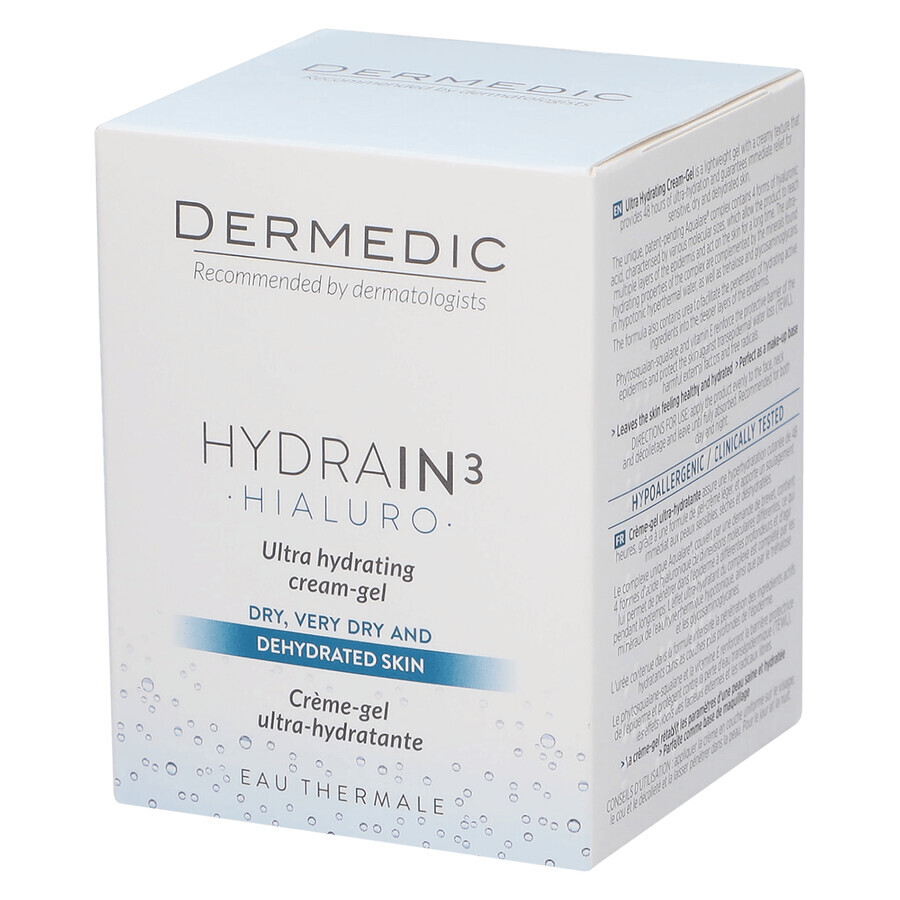 Dermedic Hydrain 3 Hialuro, crema-gel facial ultrahidratante, piel seca, 50 ml