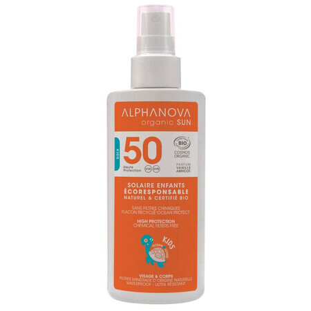 Alphanova Sun Kids Bio, protector solar en spray para niños, hipoalergénico, SPF 50, 125 g