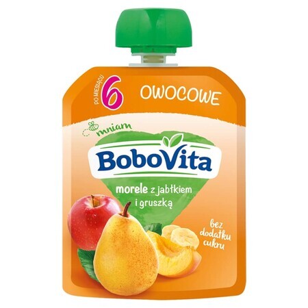 BoboVita Mousse en tubo, albaricoques con manzana y pera, después de 6 meses, 80 g