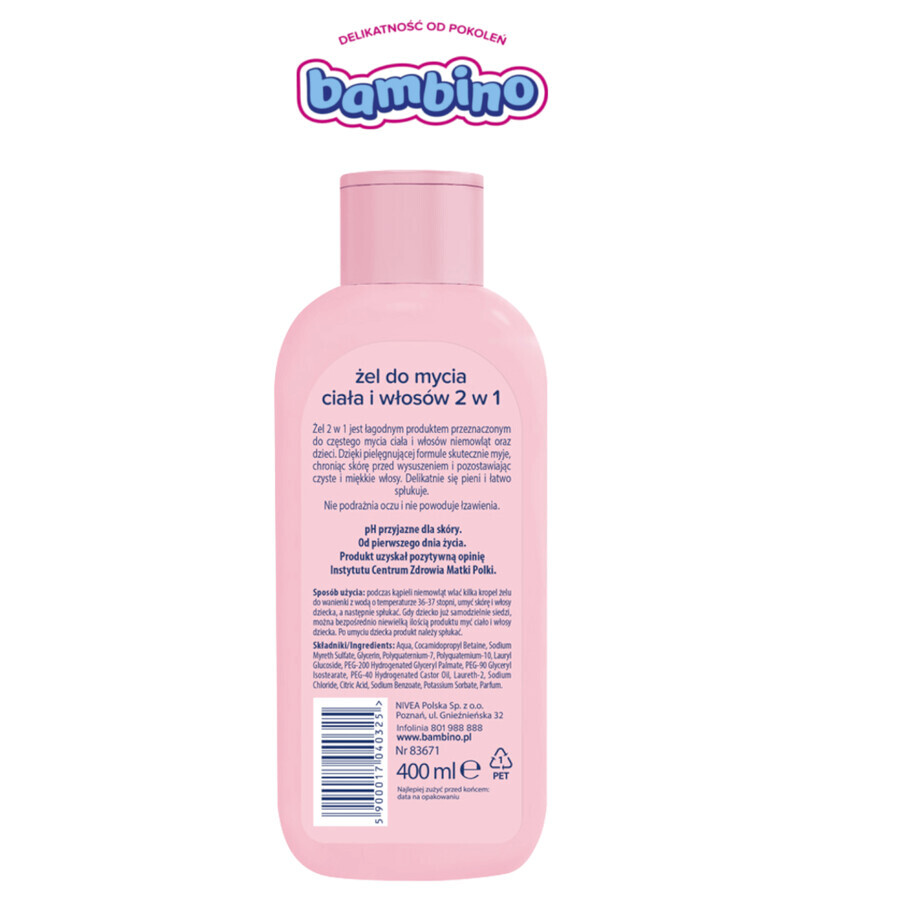 Bambino, washing gel for body and hair 2in1, from the first day of life, 400 ml