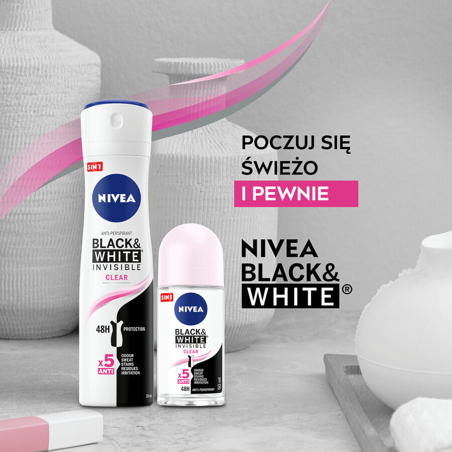 Nivea, spray antitranspirant, Invisible Black &amp; White, Clear, 150 ml