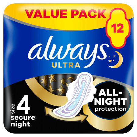 Always Ultra, Damenbinden für die Nacht mit Flügeln, Secure Night, 12 Stück