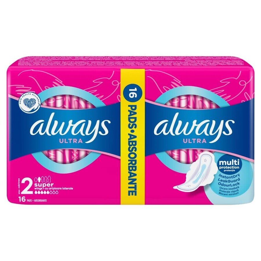 Always Ultra, serviettes hygiéniques avec ailettes, Super, 16 pièces