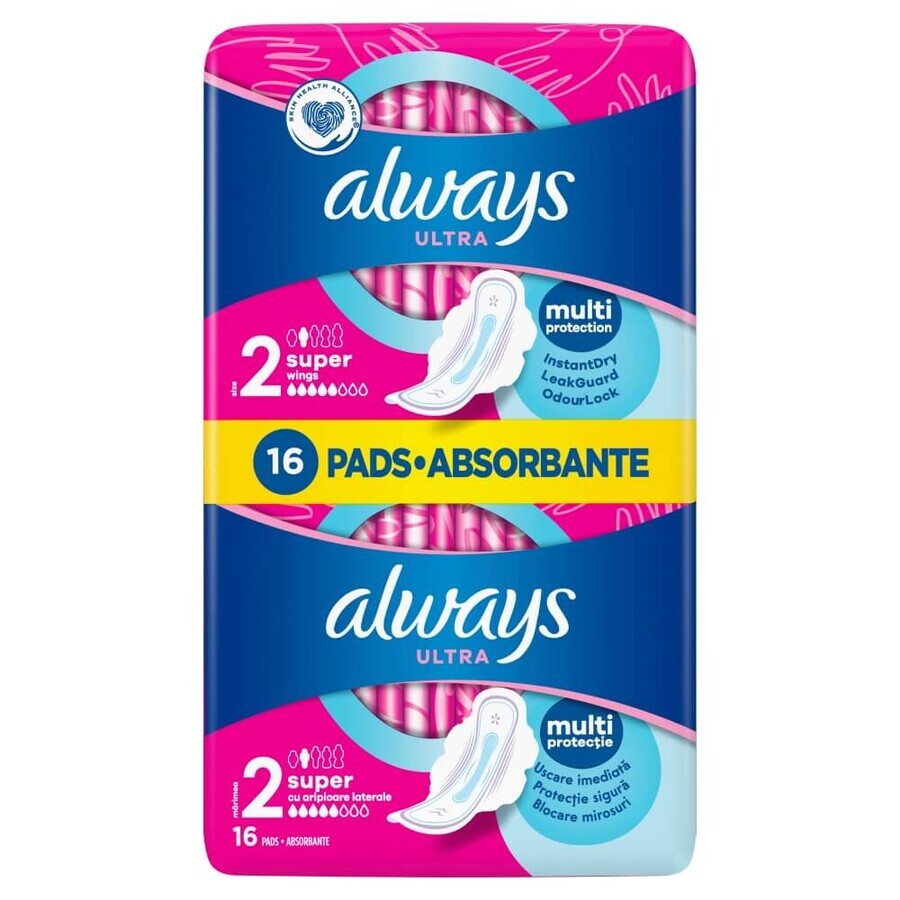 Always Ultra, serviettes hygiéniques avec ailettes, Super, 16 pièces