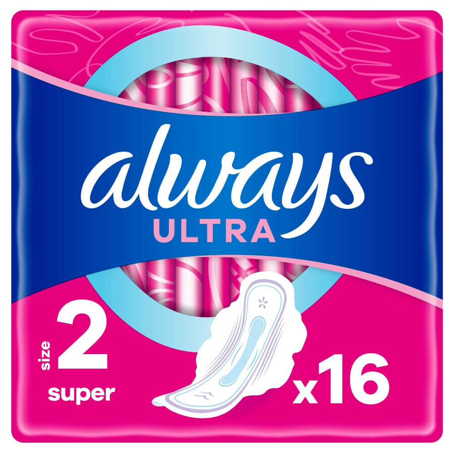 Always Ultra, serviettes hygiéniques avec ailettes, Super, 16 pièces