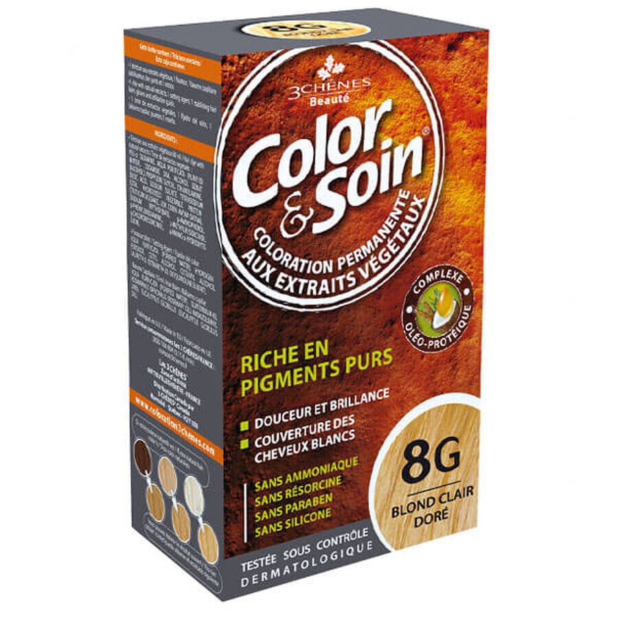 Color&amp;Soin, tinte para el cabello, 8 g, rubio claro dorado, 135 ml