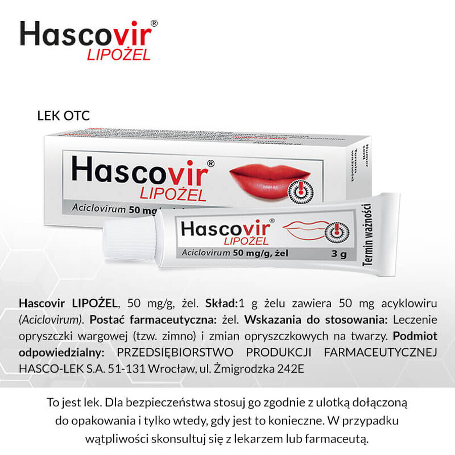 Hascovir Lipogel 50 mg/ g, gel, 3 g