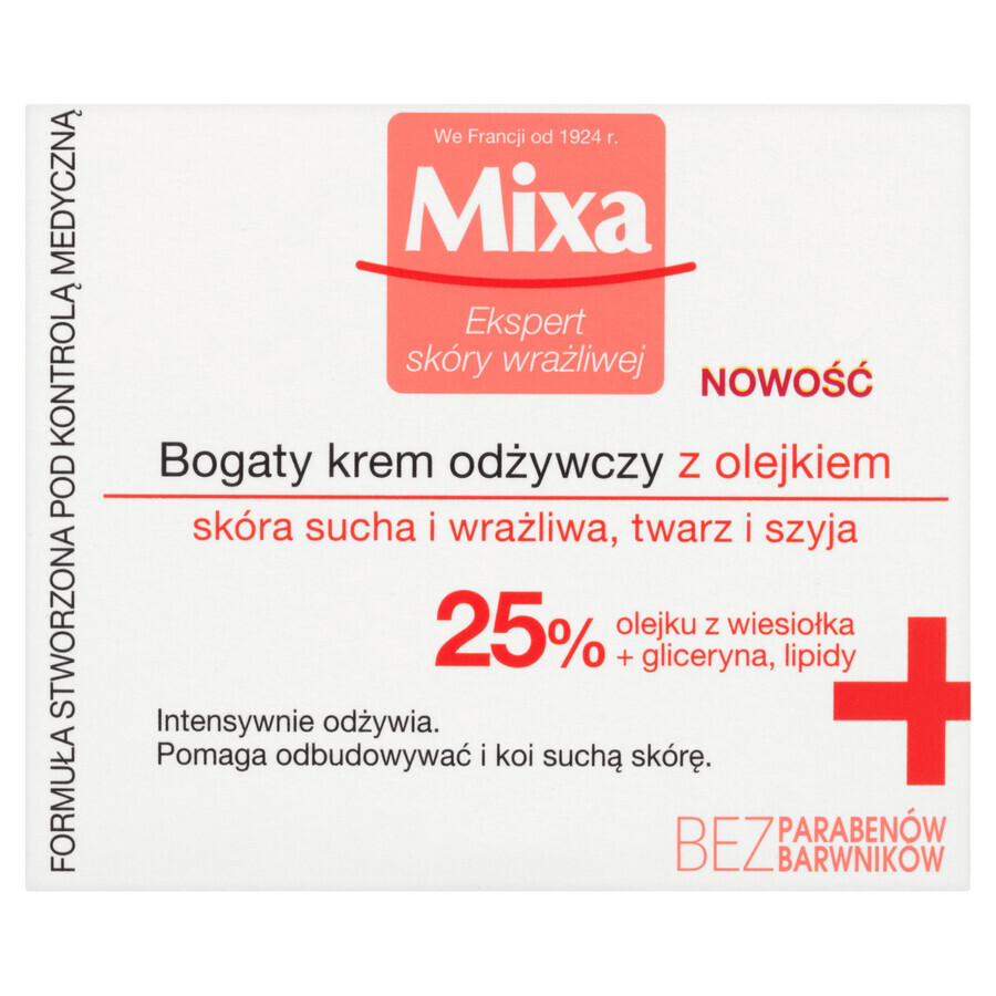 Mixa Nutrición Intensiva, crema nutritiva rica con aceite, pieles muy secas, 50 ml