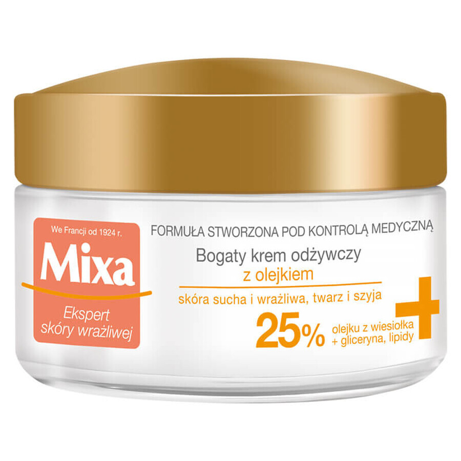 Mixa Nutrición Intensiva, crema nutritiva rica con aceite, pieles muy secas, 50 ml