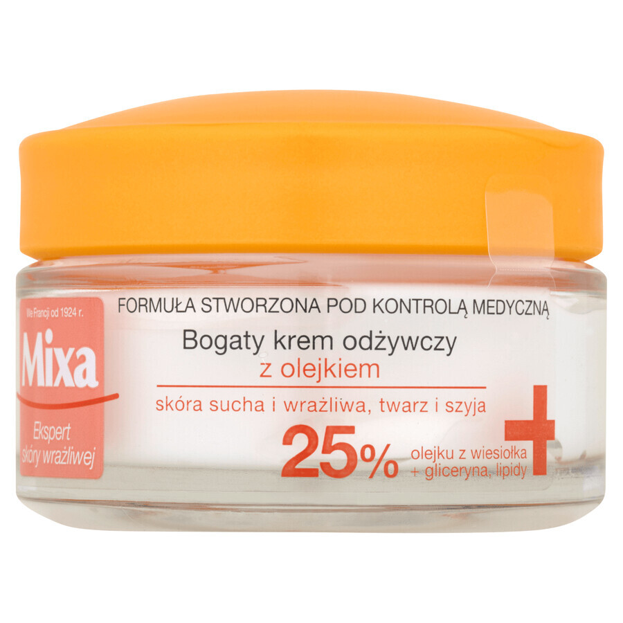 Mixa Nutrición Intensiva, crema nutritiva rica con aceite, pieles muy secas, 50 ml