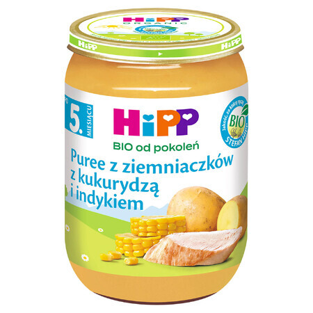 HiPP Bio schotel, aardappelpuree met maïs en kalkoen, na 5 maanden, 190 g.